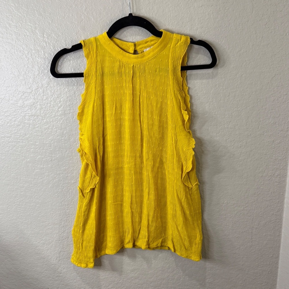 Maeve Anthropologie Sleeveless Blouse Yellow Swiss Dot Small Boho Fall Layering